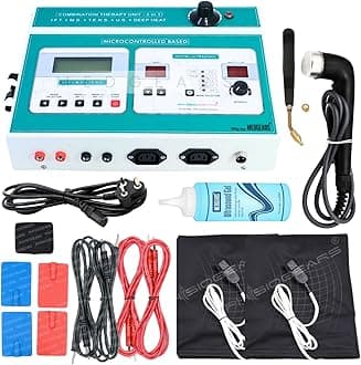 Physiogears Physio Solutions White Electro Therapy Combination 5 IN 1 LCD 125 Programs Computerized IFT+MS+TENS+US+Deep Heat Machine with 1 Year Warranty