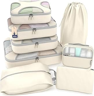 - Shacke Premium 8 Packing Cubes Set - Lightweight Mesh Travel Luggage Organizers with Laundry Bag, 8-Piece Suitcase Storage System (Sand)