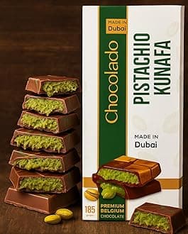 Chocolado Dubai Pistachio Kunafa Chocolate Bar (The Original), Premium Milk Chocolate, Golden Kadayif Crisps, Hand-Harvested Pistachios - Imported from DUBAI UAE , Ideal Gift for all Occasions, 100% Original Taste! (LARGE-6.53 oz)