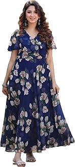 Women's Georgette Digital Floral Printed Gown Dress for Women