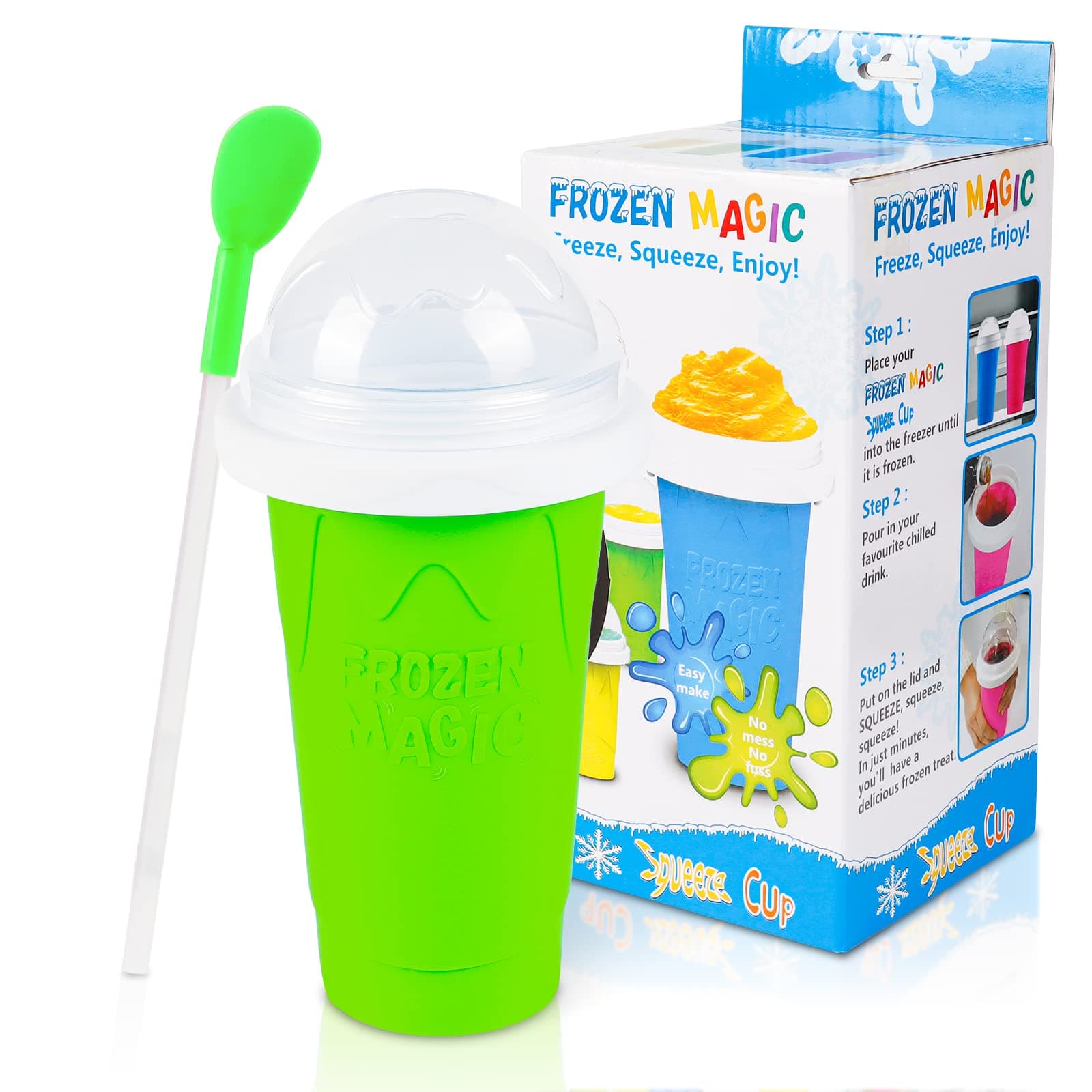 Slushy Maker Cup - Quick Frozen Magic Squeeze Cup For Chocolate MilkShake, Sorbet, Smoothies, Slushies & More, 2 in 1 Straw & Spoon, With Gorgeous Luxury Box, Perfect for Kids, Friends & Family