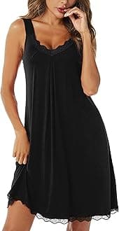 Women's Nightdresses Sleeveless Nighties Cotton Lace Nightgown V Neck Chemise Sexy Negligee for Ladies Nightshirts Nightwear Loose Plus Size Jersey Lingerie