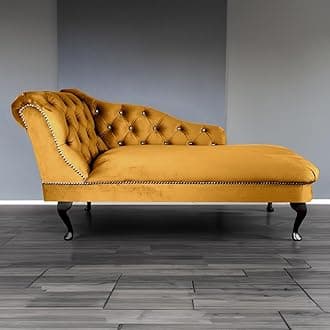 RegentTufted Chaise Lounge Sofa & Seating Handmade Velvet Living Room Bedroom Hallway Black Accent Chair (Left Hand, Gold)