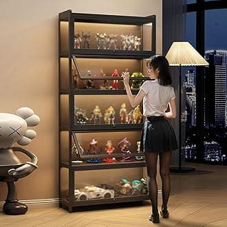 Display Cabinet for Collection, Acrylic Transparent Curio Cabinet Figures and Curio Collection Display Case Floor Standing Showcase Home Living Room(Black,4 Floor 70cm)