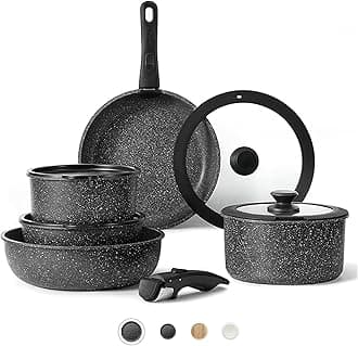 Carote 11pcs Pots and Pans Set, Nonstick Cookware Set Detachable Handle, Induction Kitchen Cookware Sets Non Stick with Removable Handle, RV Cookware Set, Oven Safe Cookware Set, Black A07736