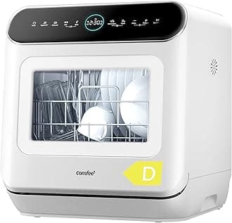 COMFEE' Table Top Dishwasher 7+3 Programs Mini Tabletop Dishwasher No Plumbing, 6L Built-in Water Tank, Hygiene Wash, Auto Door Open Drying, Baby Care, Energy Class D- White
