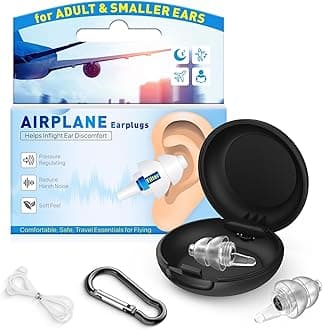 Ear Plugs for Airplane Pressure Relief & Prevent Ear Pain - Flying Travel Essentials - Comfortable Reusable Plane Earplugs for Adult/Kids 12+ with Small Ear-canals, 25dB Noise Reduction