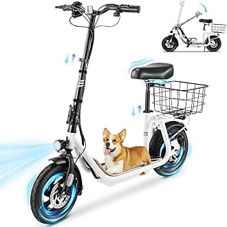Peak 1200W Electric Scooter with Seat, 30 Miles Max Range, Electric Scooter Adults, Up to 20MPH Foldable Escooter with Basket,Key Start Adjustable E-Scooter