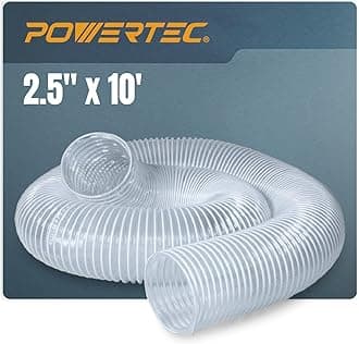 POWERTEC 70129 2-1/2" x 10' PVC Dust Collection Hose for Dust Collector for Woodworking and Shop Vacuum, 2-1/2 Inch Dust Collector Hose for Dust Collection Fittings