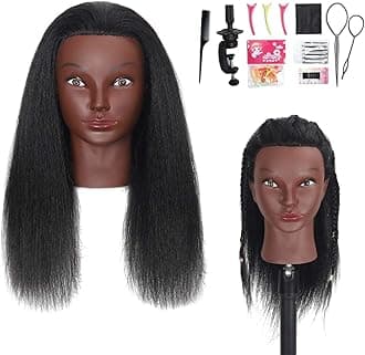 16" Mannequin Head 100% Human Hair Hairdresser Training Braiding Styling Manikin Cosmetology Makeup Manican Doll Display Practice with Stand(Black 16inch A)