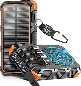 Solar Charger Power Bank 49800mAh Wireless Charger QC 3.0 Fast Charging Power Bank 8 Outputs 4 Inputs Solar Portable Charger Compatible with All Mobile Devices,SOS/Strobe/Strong Flashlights