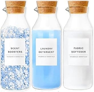 Glass Laundry Detergent Dispenser Set with Cork Lids, Fabric Softener Dispens...