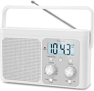 DreamSky AM FM Radio Portable - Shortwave Radio Battery Powered or Plug in Wall for Home Outdoor, Strong Reception, Large Dial Easy to Use, Digital Time Display, Transistor Antenna, Seniors Small Gift