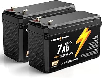 12V 7Ah Lithium LiFePO4 Deep Cycle Battery(2 packs), 5000+ Cycles, IP67 Waterproof 12V Lithium Battery, Built-in BMS, Perfect for Lighting, Power Wheels, Fish Finder, Ride on Toys