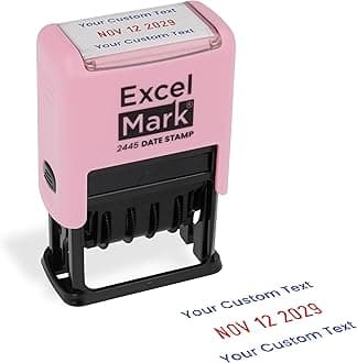 2445 Date Stamp with Text - Blue and Red Ink (Pink Mount, Custom)