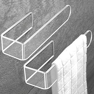 Taozun Hand Towel Holder - Clear Towel Rack for Bathroom, Adhesive Towel Bar Stick on Kitchen Wall, Acrylic Towel Rail No Drill Towel Holder, 2 Packs