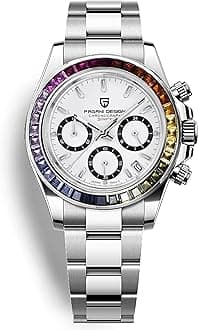 Pagani Design PD1644 Men’s Quartz Chronograph Watch – VK63 Movement, Sapphire Crystal, Rainbow Bezel, Stainless Steel, 100M Water Resistant Sports Wristwatch