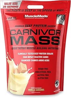 MuscleMeds Carnivor Mass Anabolic Beef Protein Gainer, Vanilla Caramel, 10 Pounds