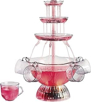Nostalgia 3-Tier Party Fountain, Holds 1 Gallon, LED Lighted Base, Includes 5 Reusable Cups, 1 Gallon, Clear