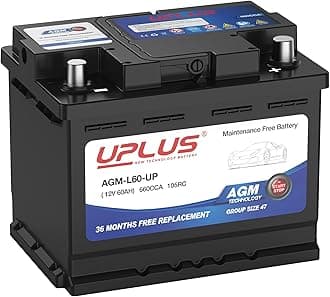 UPLUS BCI Group 47 Car Battery, AGM-L60-UP Maintenance Free 12V 60Ah Premium AGM Batteries H5 L2 Automotive Battery, 660CCA, 105RC, 375LN2-MF