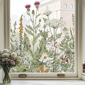 ADD.HERES Stained Glass Window Film Window Sticker Summer Window Clings UV Blocking Static Cling for Home Kitchen Office Bathroom,Wildflower Dreams 44x200cm