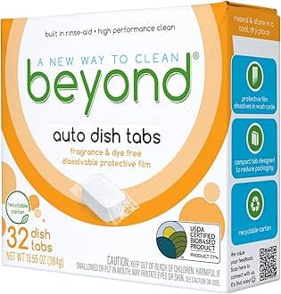 Beyond Auto Dishwasher Tablets [32 tablets] - Fragrance & Dye Free - Certified Biobased. Powerful. Plant-Based Ingredients