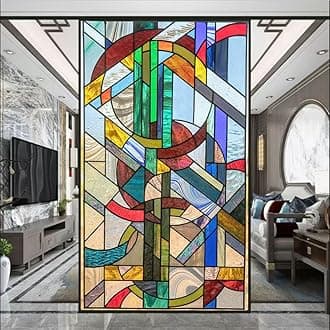 Stained Glass-Church Style Decorative Privacy Window Film Glue Free Static Cling Glass Window Film Heat Control Glass Sticker for Home Office W23.6 x H39.3(60x100cm)