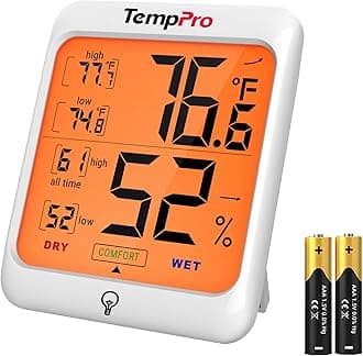 ThermoPro TP53 Digital Hygrometer Indoor Thermometer for Home, Temperature Humidity Sensor with Comfort Indicator & Max Min Records, Backlight Display Room Thermometer Humidity Meter, LCD