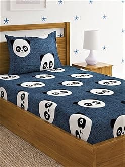 Home Sizzler 144 Tc Microfibre Kid's Panda Single Bedsheet with 1 Pillow Cover, Grey