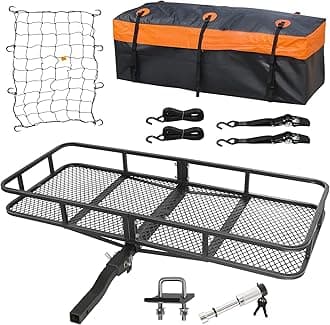 Folding Hitch Mount Cargo Carrier 60" x 20" x 6", 500 lbs Capacity Hitch Cargo Rack with Waterproof Bag, Hitch Stabilizer,Net and Straps for SUV Pickup Camping Traveling