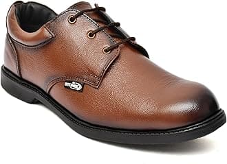 STONIX® Formal Premium Safety Shoes for Men's | Steel Toe cap | Slip and Water Resistant | Leather Material & TPR Sole | Lightweight for Construction Work's, (SIZE-10, BROWN)