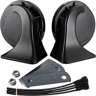FARBIN Horns Truck Horn 24V Car Horn Loud Dual-Tone Train Horn Waterproof Electric Snail Horn Kit Universal for Any 24V Vehicles Black (Black, 24V car horn)