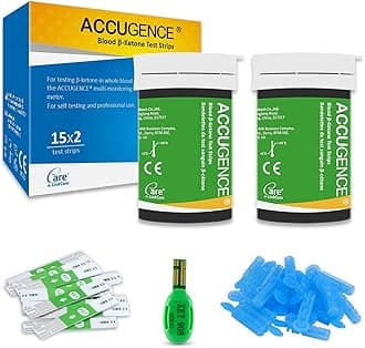 ACCUGENCE Blood Ketone Test Strips 30pcs and 30 Lancets, Keto Strips (Suitable for ACCUGENCE 3in1 Meter)