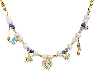 Gold Charm Pendent Choker Necklace for Woman, Boho Dainty Gemstone CZ Rhinestone Dangle Chain Necklaces Prom Fashion Jewelry Wedding Gift