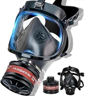 Gas Masks Survival Nuclear and Chemical with 40mm Activated Carbon Filter, Full Face Gas Mask Respirator with Filters for Organic Vapor, Chemicals, Paint, Dust, Spray, Welding