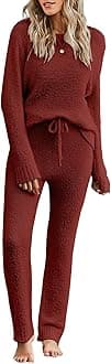 luvamia Women's Casual Pajama Set Fuzzy Fleece Knitted Long Sleeve Pj Loungewear