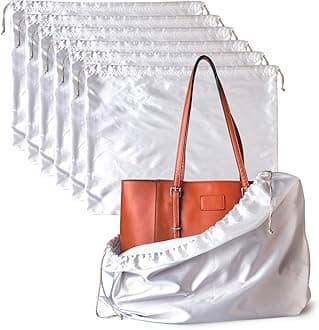 PlasMaller Dust Cover Storage Bags Silk Cloth with Drawstring Pouch For Handbags Purses Pocketbooks Shoes Boots Set of 6, White (19.6 x 15.7 in)