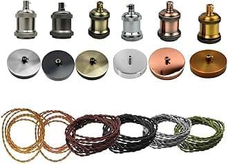 Vintage Light Fitting Ceiling Rose Fabric Cable Pendant Lamp Holder accessories (Chrome, Black+Yellow Brass)