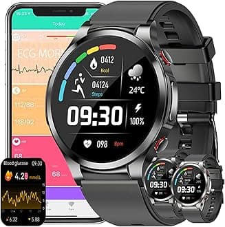 FUfIzu Ecg Smart Watch Blood Sugar Gluocse Glucometer,Smart Watch Glucometer Blood Glucose Digital Sports Watch ECG Monitoring,smart Watch Diabetes,Fitness Tracker Men Women,Black,Large