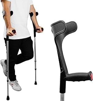Forearm Crutches for Adults (x2 Units) Open Cuff, Adjustable Height, Aluminium, Lightweight Elbow Crutches, Made in Europe