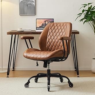 YFO Home Office Desk Chair Office Rubber Casters Ergonomic Computer Chair with Lumbar Support Adjustable Height Rolling Swivel Executive Task Armrests Chair， Brown Leather