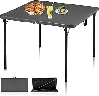 34" Folding Table, Portable Square Folding Card Table with Collapsible Legs & Carrying Handle, Plastic Tables for Camping,Picnic, Office, Party, Grey