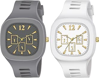 The Shopoholic Square Dial Black Blue Grey White Analog Watches with Silicon Strap Stylish ADDI Designer Combo Watch for Mens & Boys