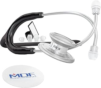 MD One Stainless Steel Stethoscope, Adult, Black Tube, Silver Chestpieces-Headset, MDF77711