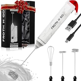 Zulay Froth N Go Milk Frother – Rechargeable 3-in-1 Handheld Frother Wand with Travel Case & USB-C Charger – Single, Double & Egg Whisk for Latte, Cappuccino, Matcha, Protein Shakes – White Marble
