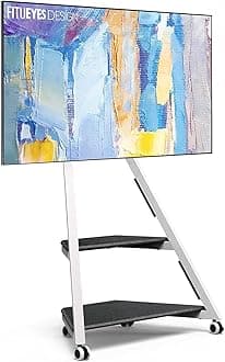 FITUEYES Design Mobile TV Stand with Wheels for 32 37 43 55 65 Inch TV, Modern TV Cart with Wooden Shelf, Swivel and Height Adjustable Corner TV Stand, Eiffel Series