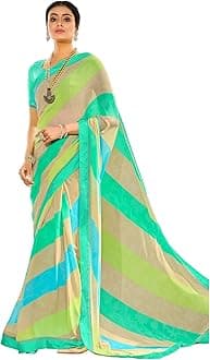 SIRIL Women's Floral and Satin Border Printed Gerogette Saree with Unstitched Blouse