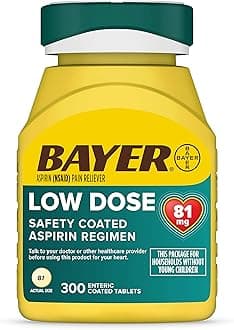 Bayer Aspirin Low Dose 81 mg, Enteric Coated Tablets, Doctor Recommended, Secondary Prevention of Cardiovascular Disease, 300 Safety Coated Tablets (Packaging may vary)