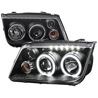 LED + Halo Projector Headlights Black Compatible with 1999-2005 VW Jetta/Bora Mk4, Left + Right Pair Headlamps Assembly