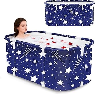Portable Foldable Bathtub,Foldable Soaking Bathtub for Adults, Freestanding Bathtubs, Hot Bath Tub, Ice Bath, Family Bathroom SPA Tub 47.2x19.7x21.7inch (Star)